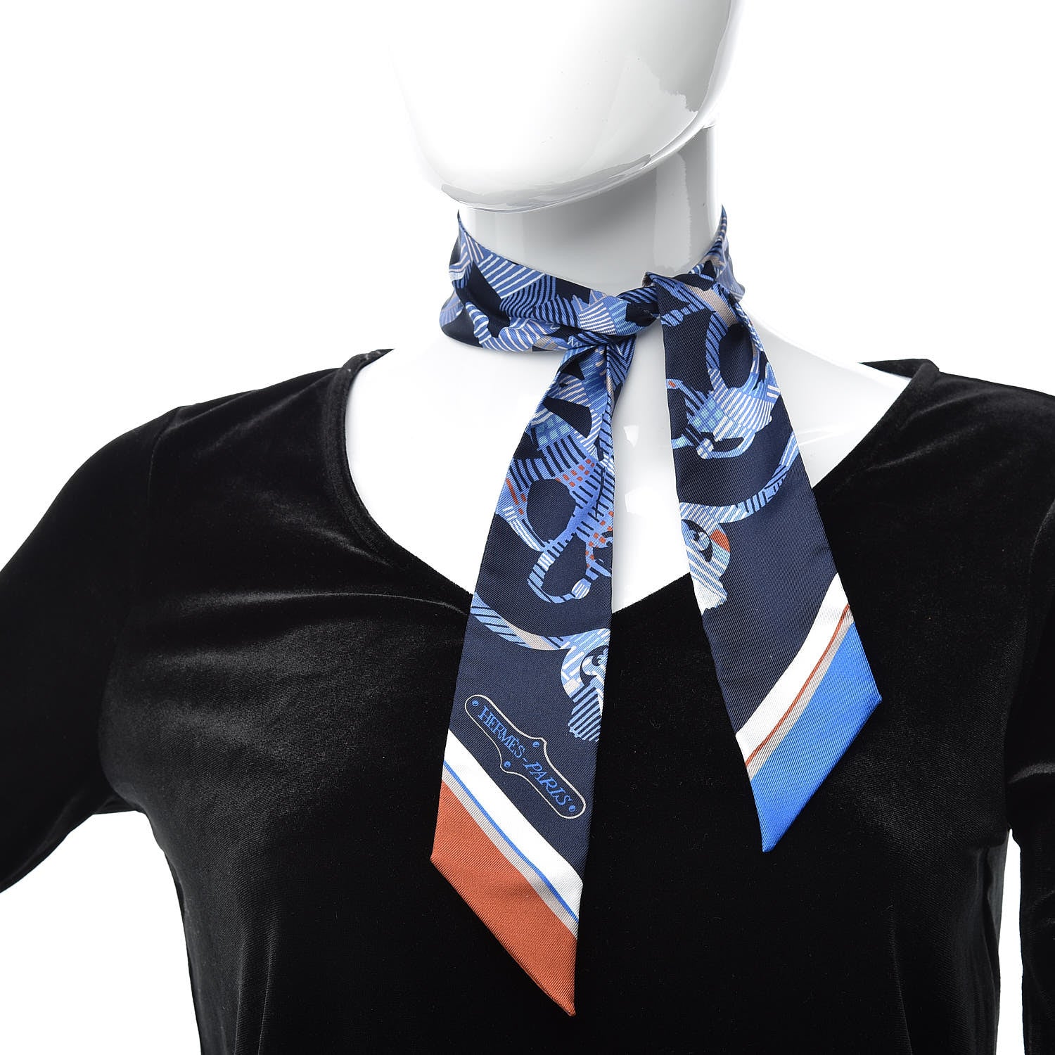 Hermes Silk Cavalcadour Morning Twilly Marine Tabac Blue Jean 2 of 5