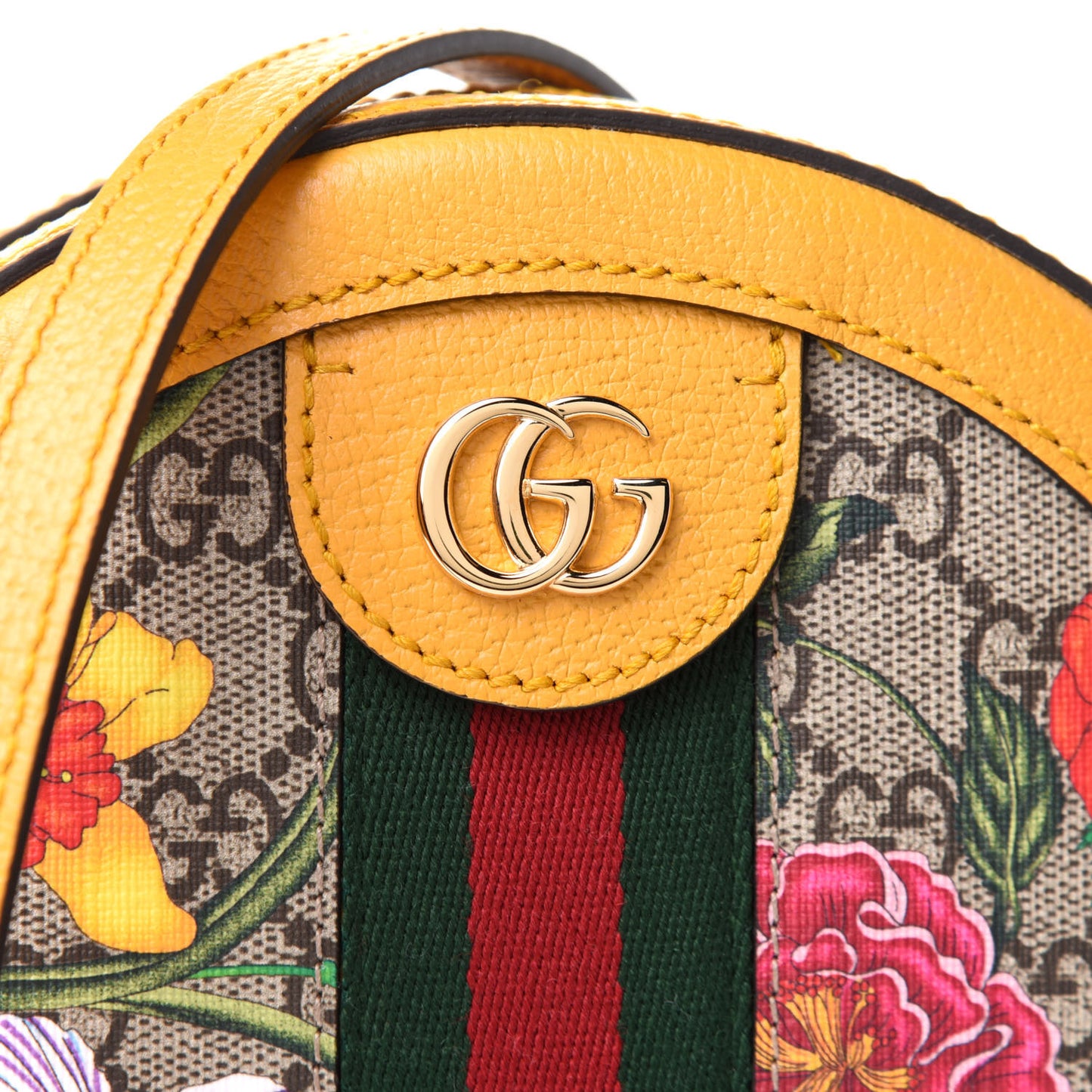 GG Supreme Monogram Flora Web Mini Ophidia Round Shoulder Bag Beige Multicolor Crop