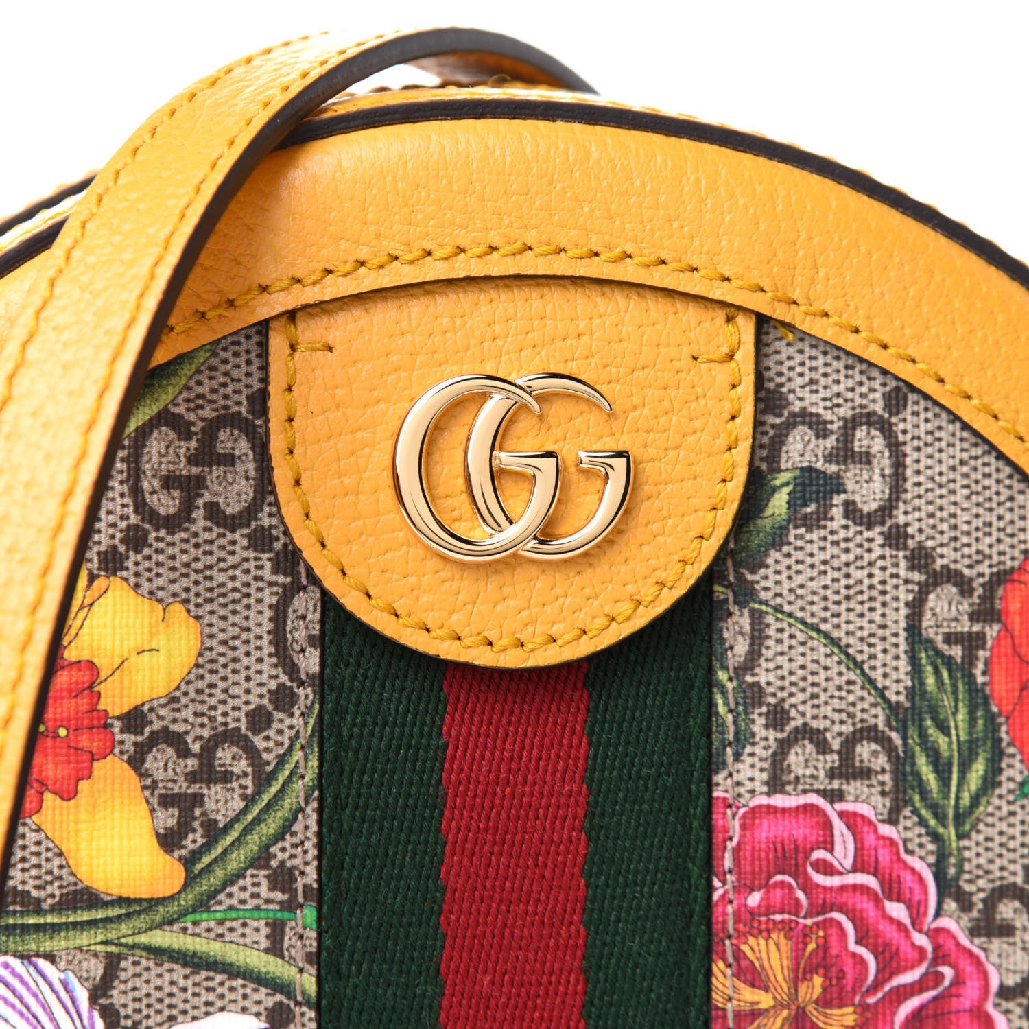 Gucci GG Supreme Monogram Flora Web Mini Ophidia Round Shoulder Bag Beige Multicolor Crop 9 of 11