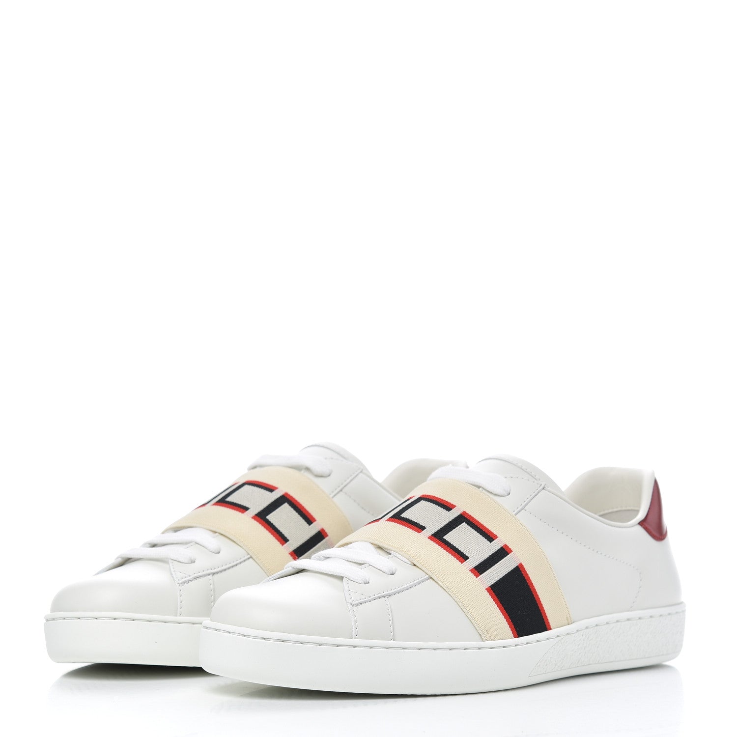 Gucci Calfskin Stripe Mens New Ace Sneakers 6 White Ecru Red Flame 3 of 9
