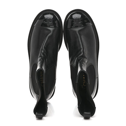 Chanel Crumpled Calfskin Patent Cap Toe Short Boots 39.5 Black 2 of 12