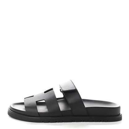 Hermes Calfskin Womens Chypre Sandals 37.5 Black 1 of 9