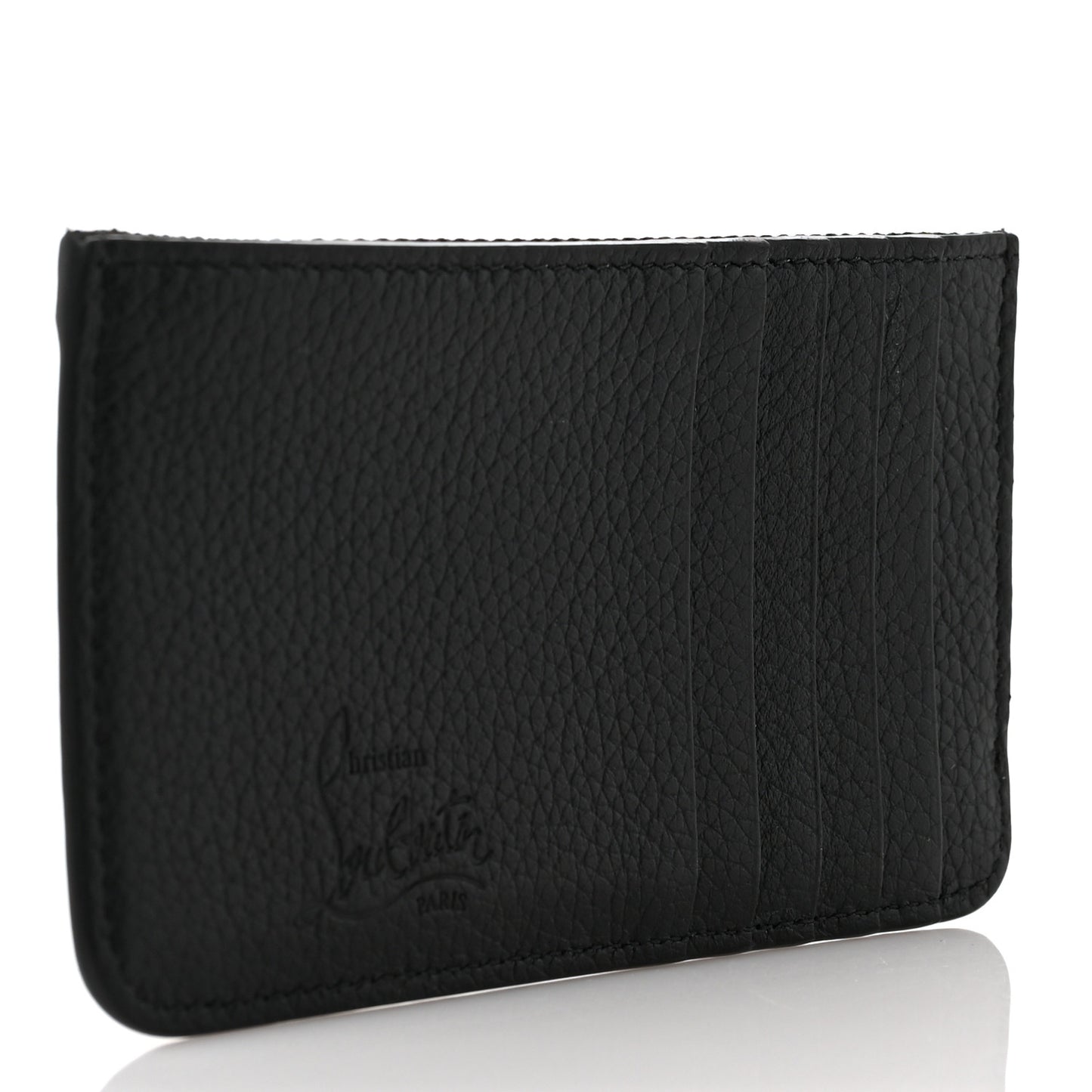 Grained Calfskin Spikes Zip Card Holder Black