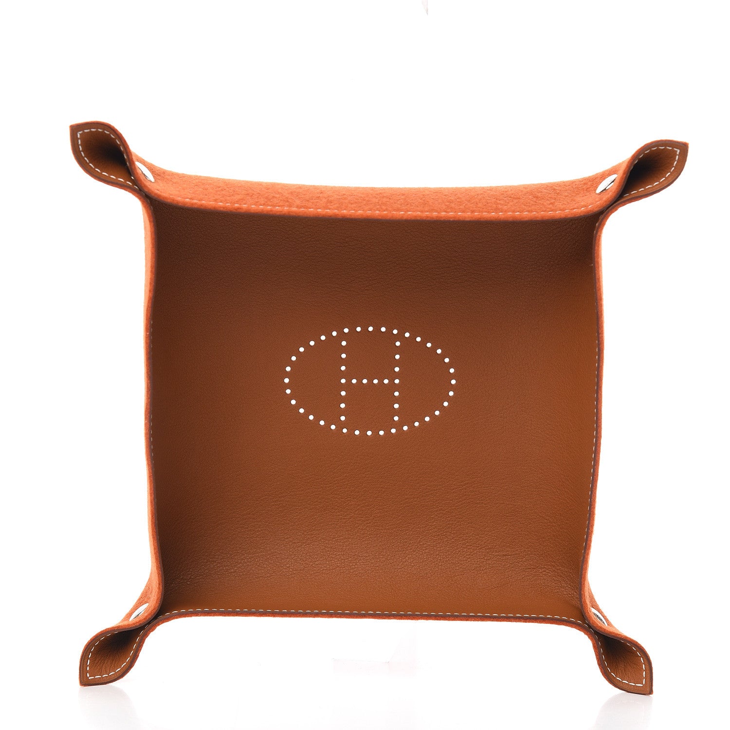 Hermes Taurillon Clemence Felt Bridge Mises et Relances Change Tray Orange Fauve 3 of 6