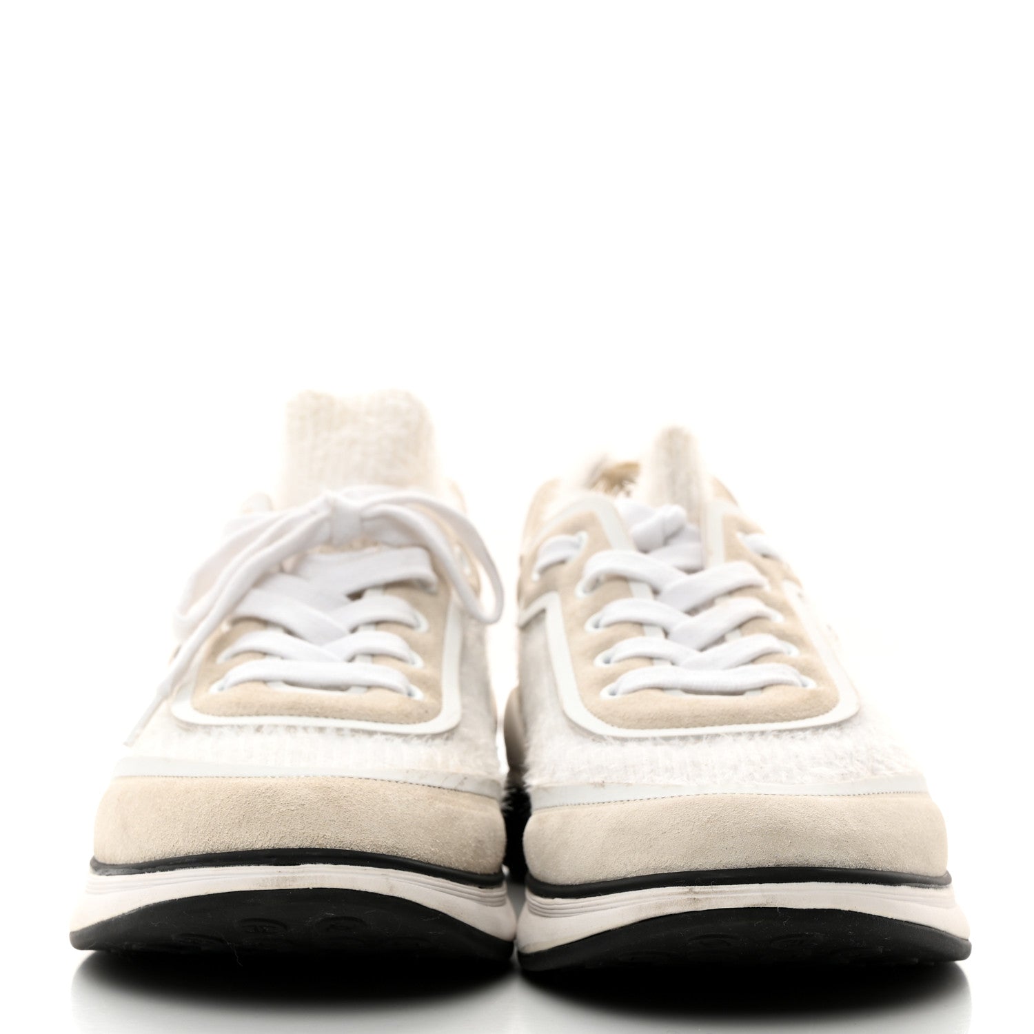 Chanel Fabric Calfskin Suede CC Womens Sneakers 40 White 2 of 8