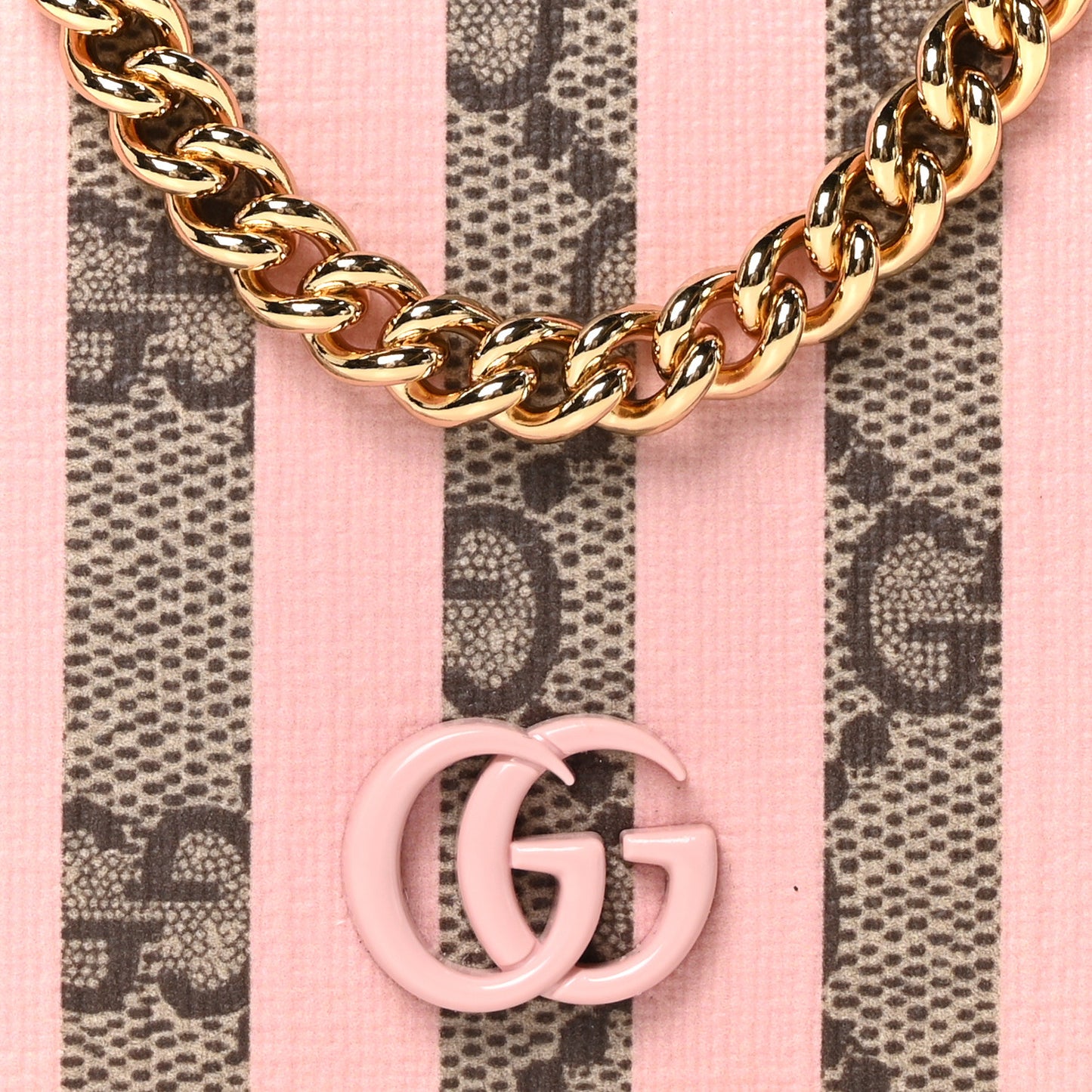 GG Supreme Monogram Vitello Eclipse Ice Cream Stripes GG Marmont Chain Wallet Beige Ebony Perfect Pink