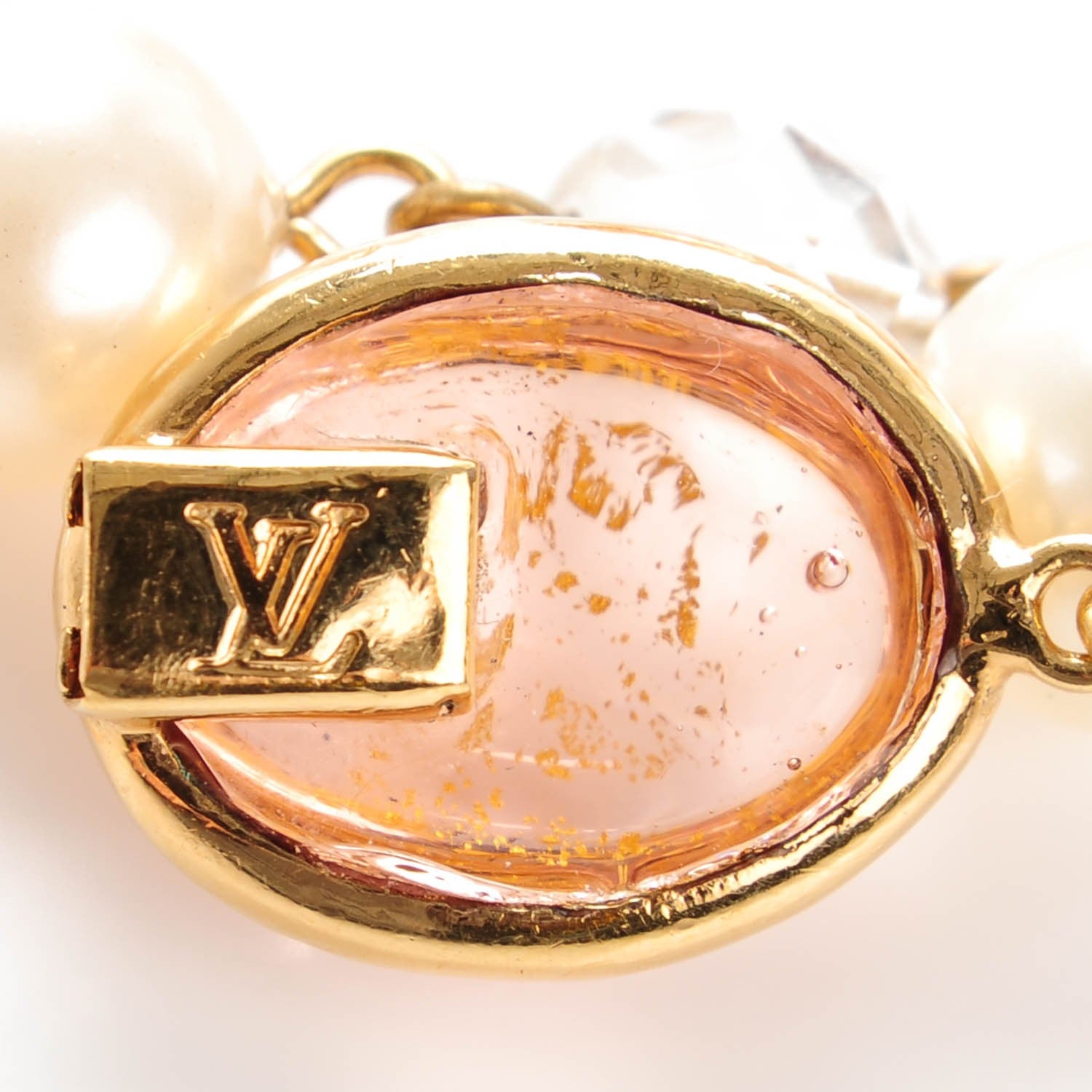 Louis Vuitton Glass Bead Faux Pearl Necklace Pink Gold 3 of 4