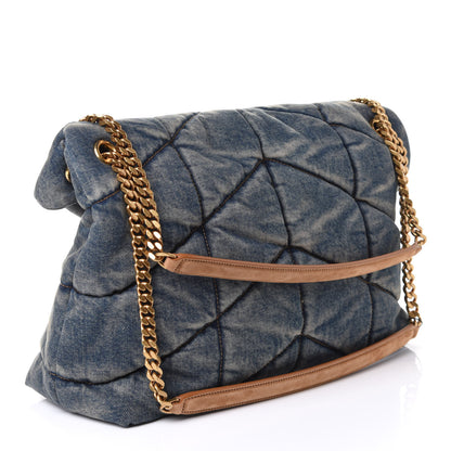 Saint Laurent Denim Quilted Toy Loulou Puffer Monogram Chain Satchel Blue Cinnamon 2 of 4