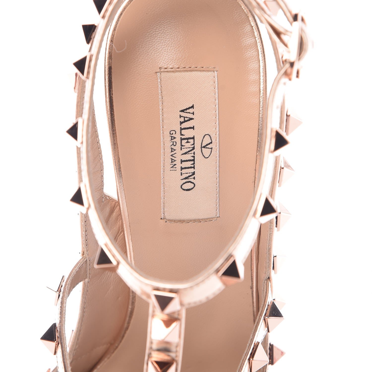 Valentino Garavani Metallic Pebbled Calfskin Rockstud Ankle Strap 100mm Pumps 39.5 Rame 7 of 8