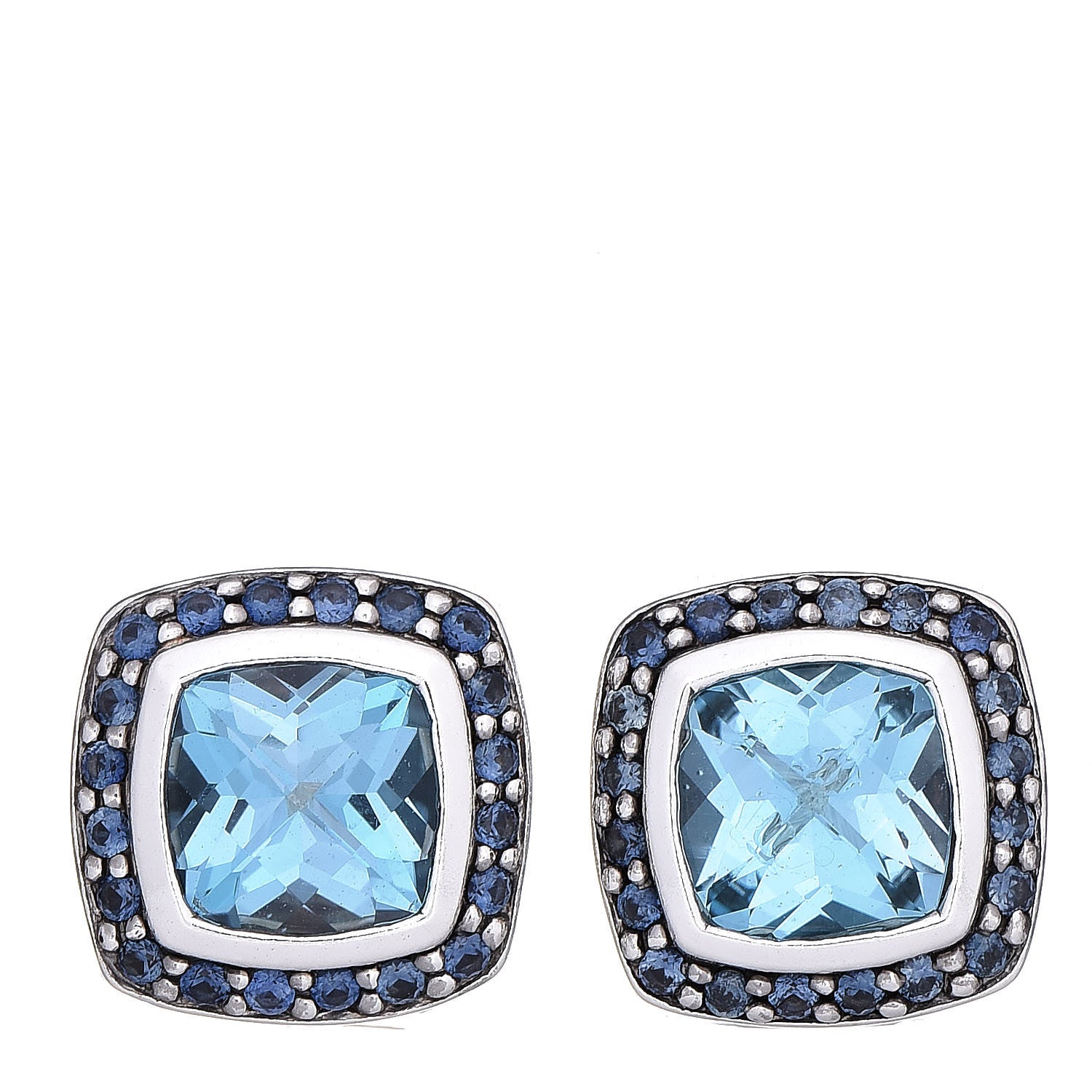 David Yurman Sterling Silver Blue Topaz Blue Sapphire 7mm Petite Albion Earrings 1 of 4