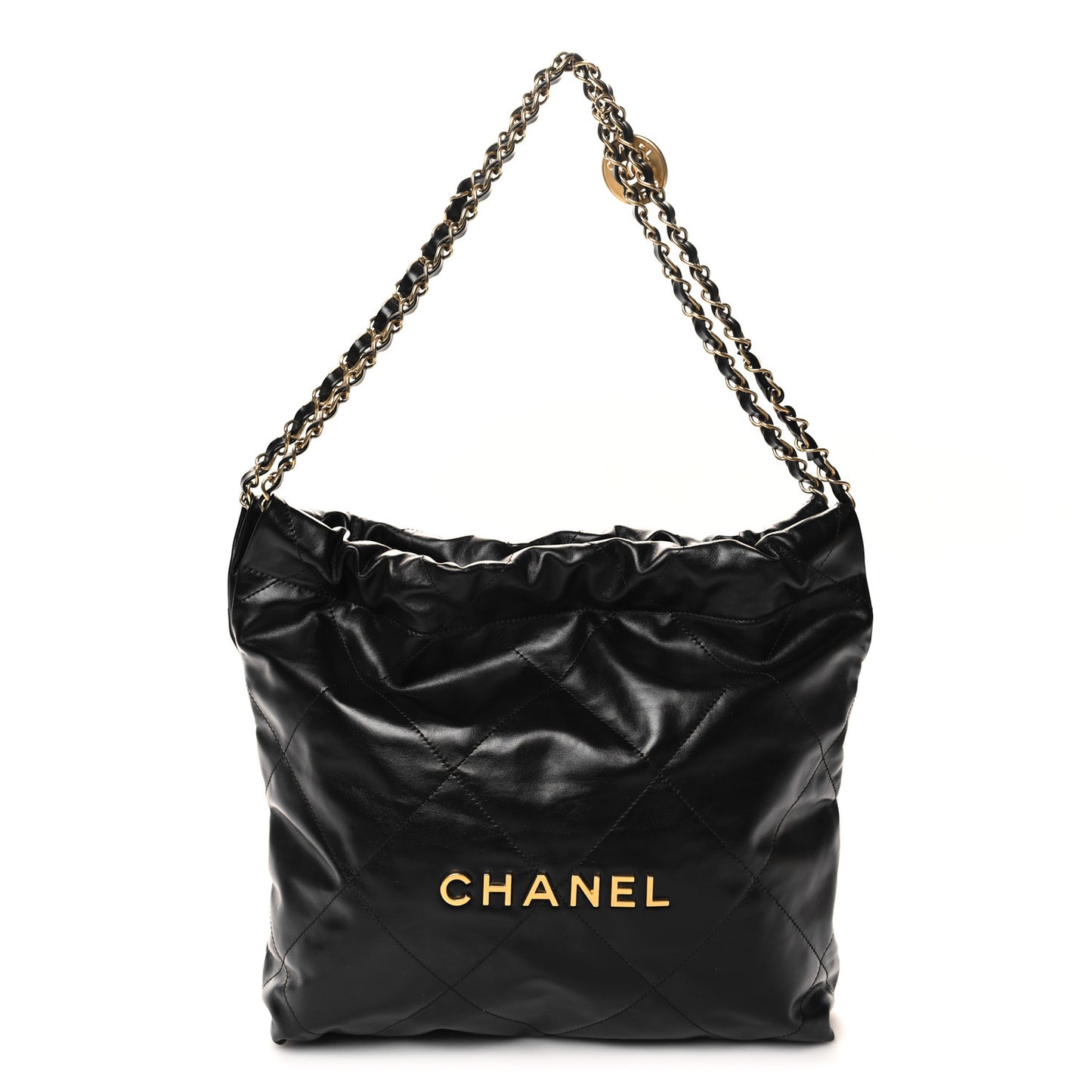 Shiny Calfskin Quilted Small Chanel 22 Black