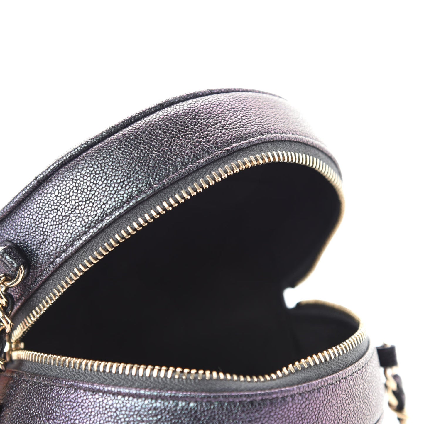 Iridescent Caviar Quilted Round Clutch With Chain Black