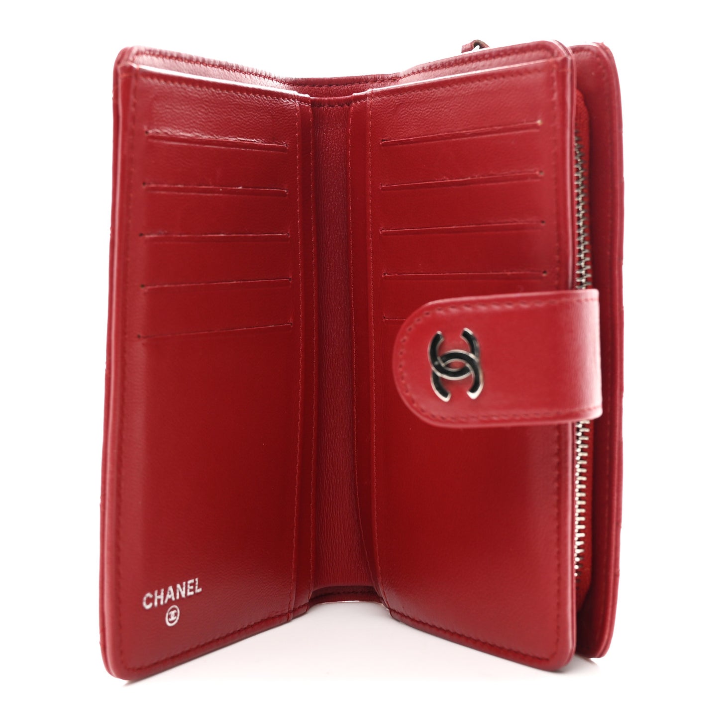Lambskin Quilted CC French Wallet Red