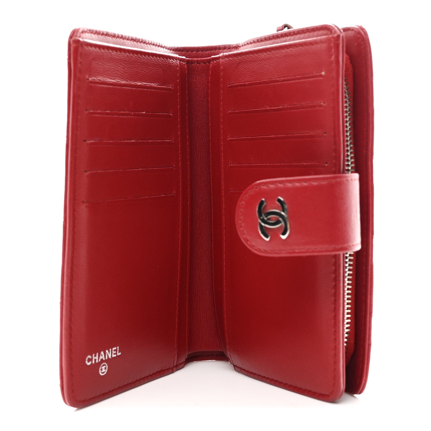 Chanel Lambskin Quilted CC French Wallet Red 5 of 9