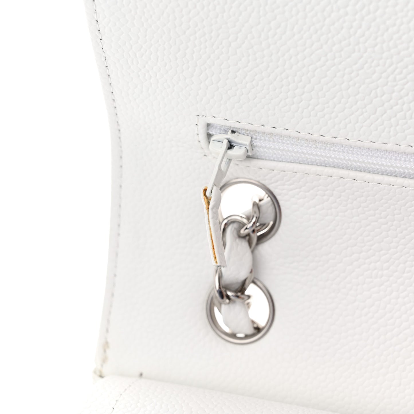 Caviar Quilted Medium Double Flap White