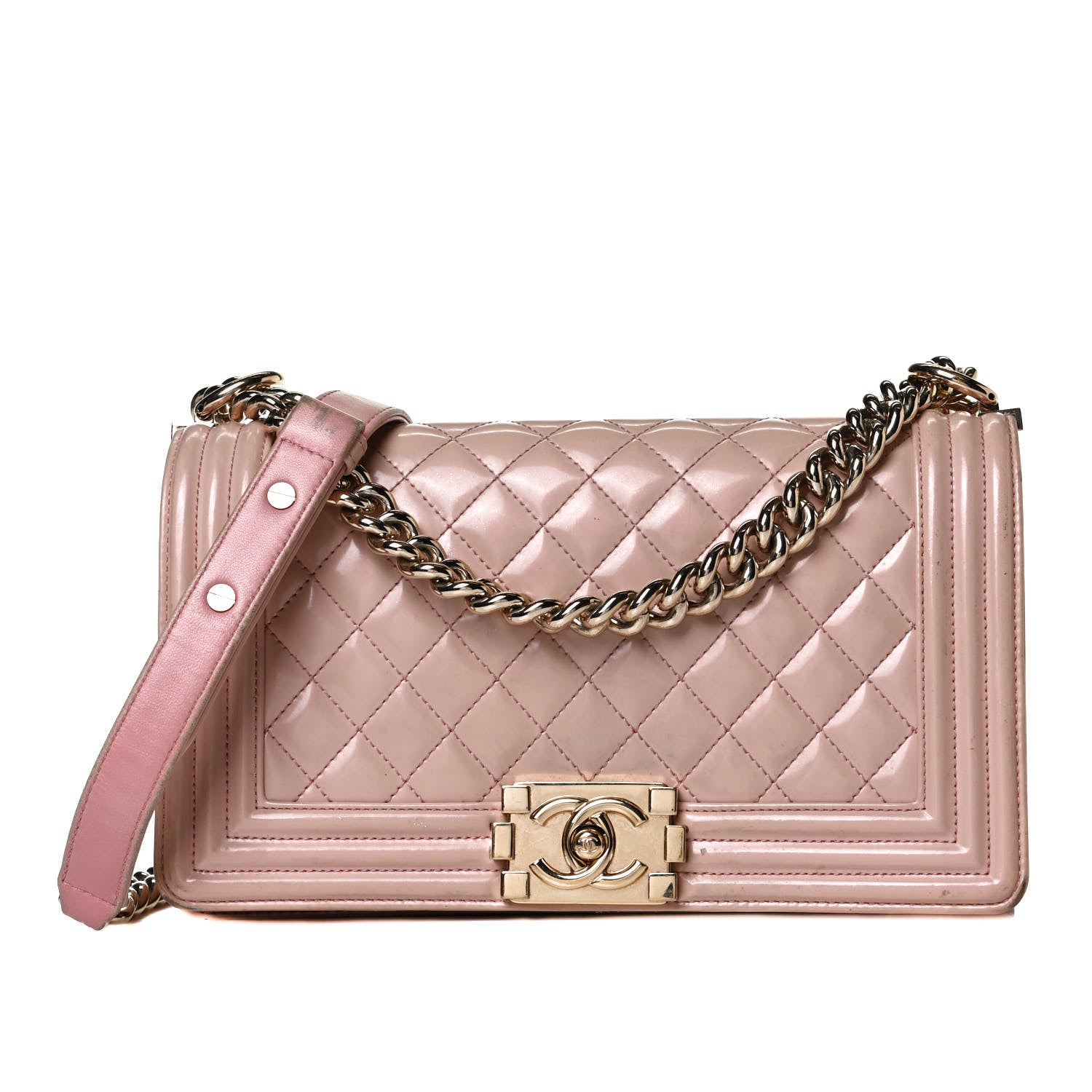Chanel Patent Calfskin Quilted Medium Boy Flap Light Pink 1 of 18