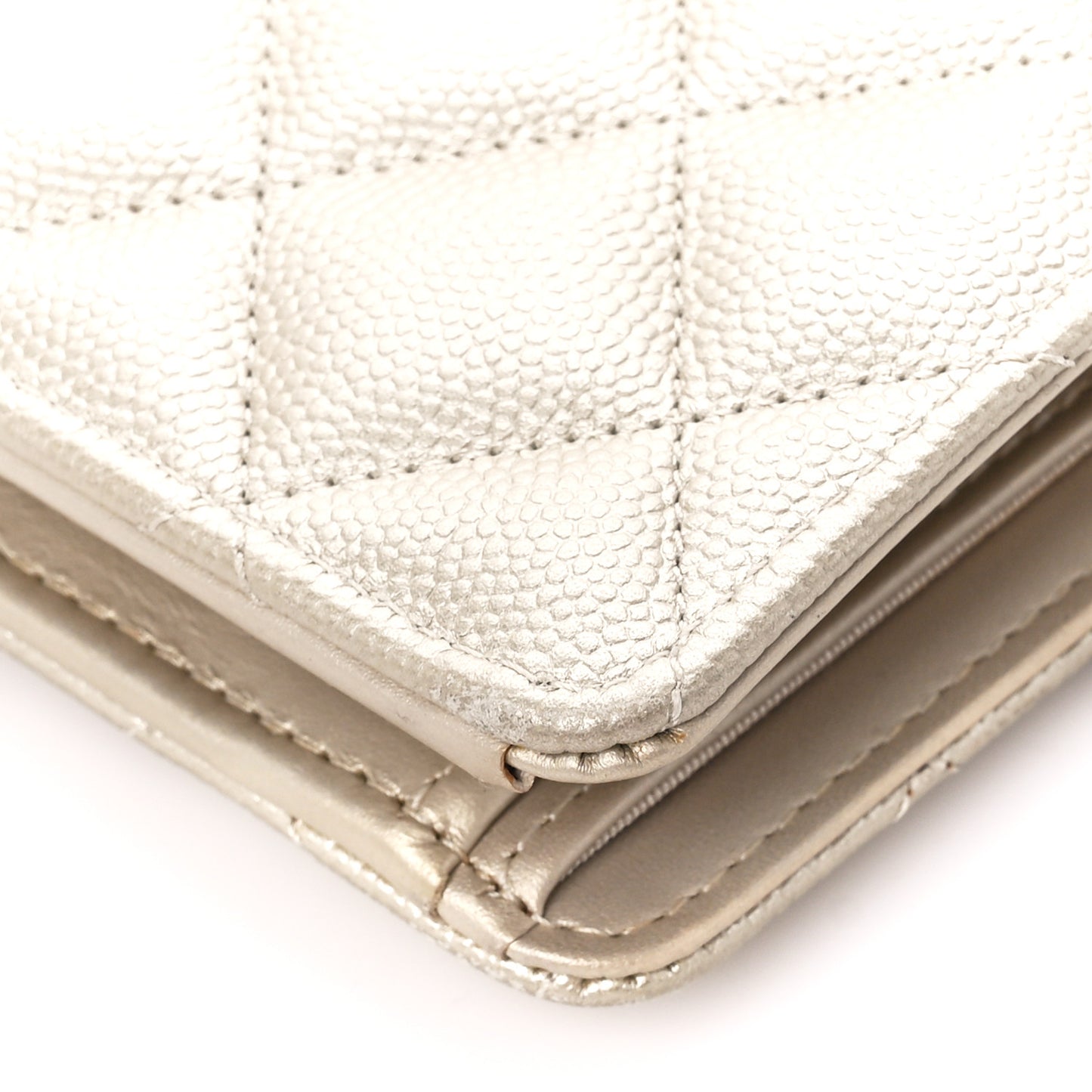 Metallic Caviar Quilted Yen Wallet Gold