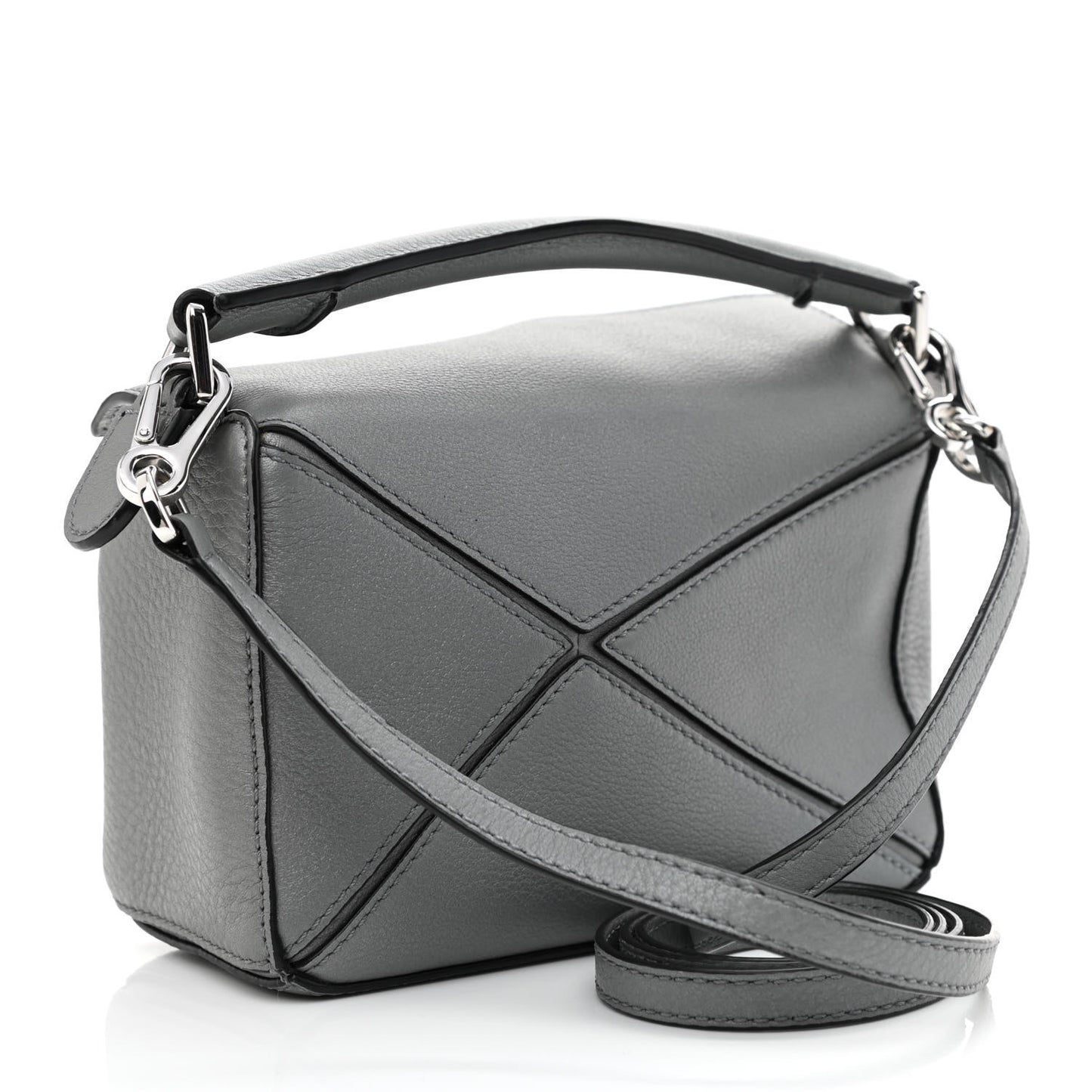 Metallic Calfskin Mini Puzzle Bag Gunmetal