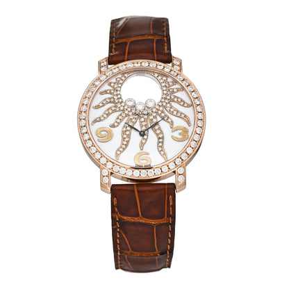 Chopard 18K Rose Gold Alligator 3 Diamond Pave Mother of Pearl 40mm Happy Sun Quartz Watch 1 of 5