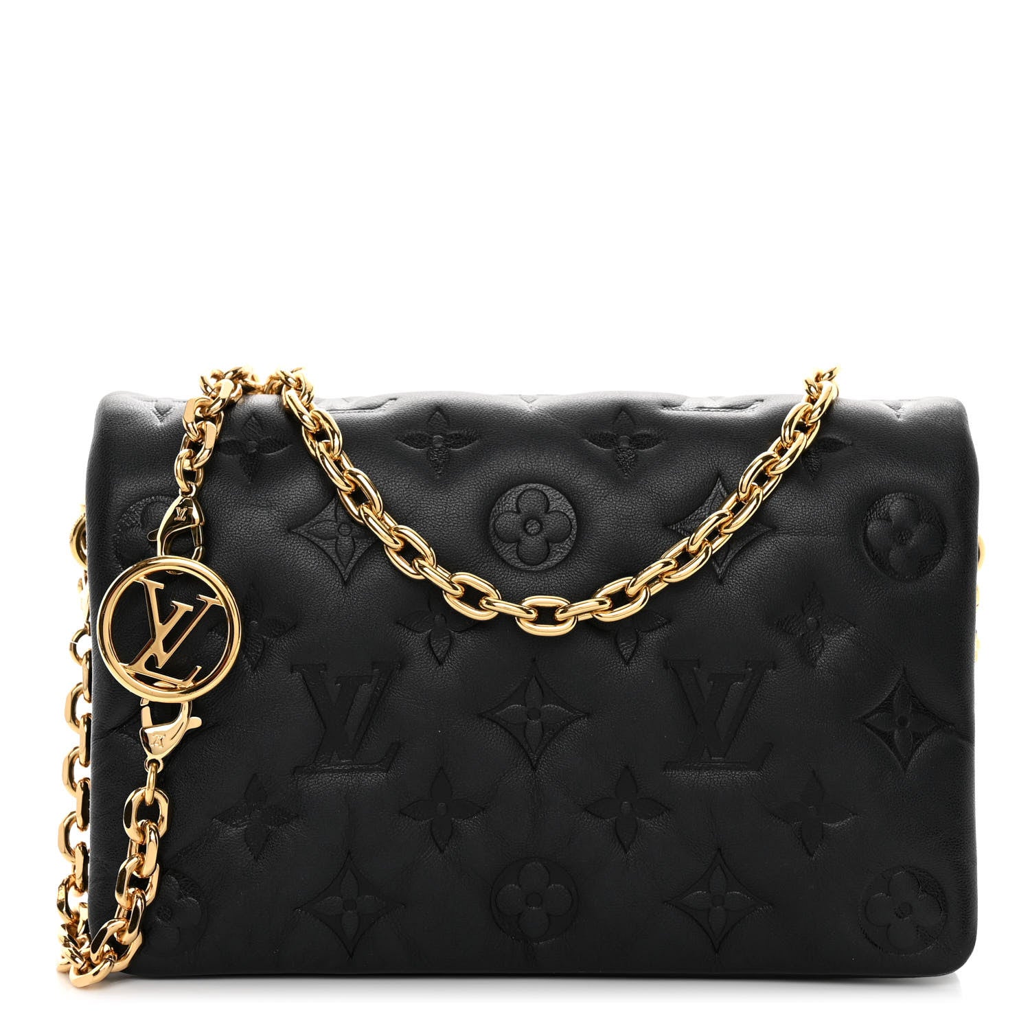 Louis Vuitton Lambskin Embossed Monogram Pochette Coussin Black 1 of 10