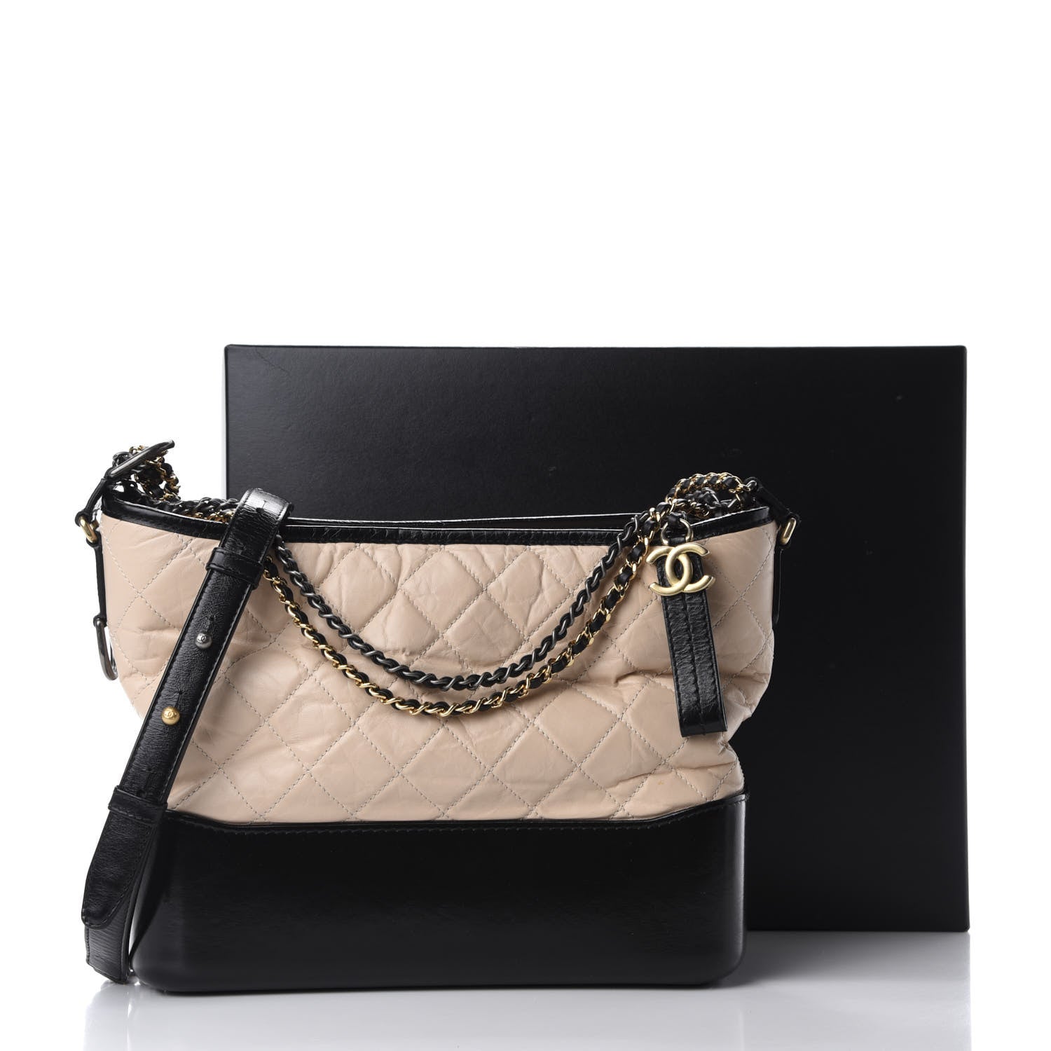 Chanel Aged Calfskin Quilted Medium Gabrielle Hobo Beige Black 11 of 11