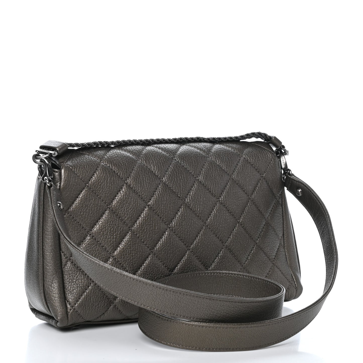 Metallic Goatskin Quilted Chain Handle Flap Silver