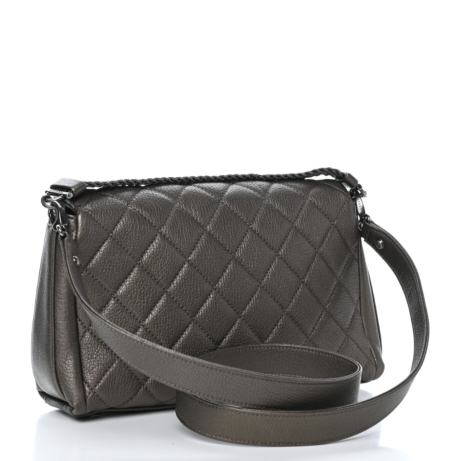 Chanel Metallic Goatskin Quilted Chain Handle Flap Silver 3 of 11