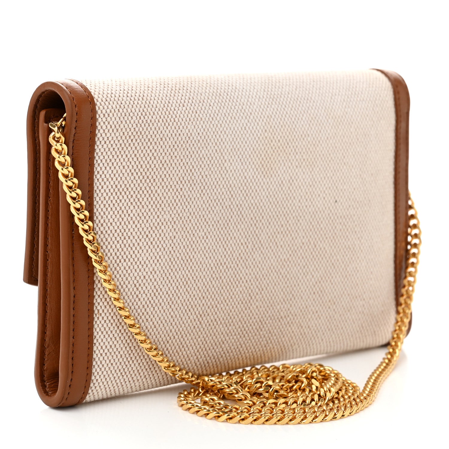 Saint Laurent Micro Raffia Monogram Uptown Chain Wallet Natural Hay Brick 4 of 10