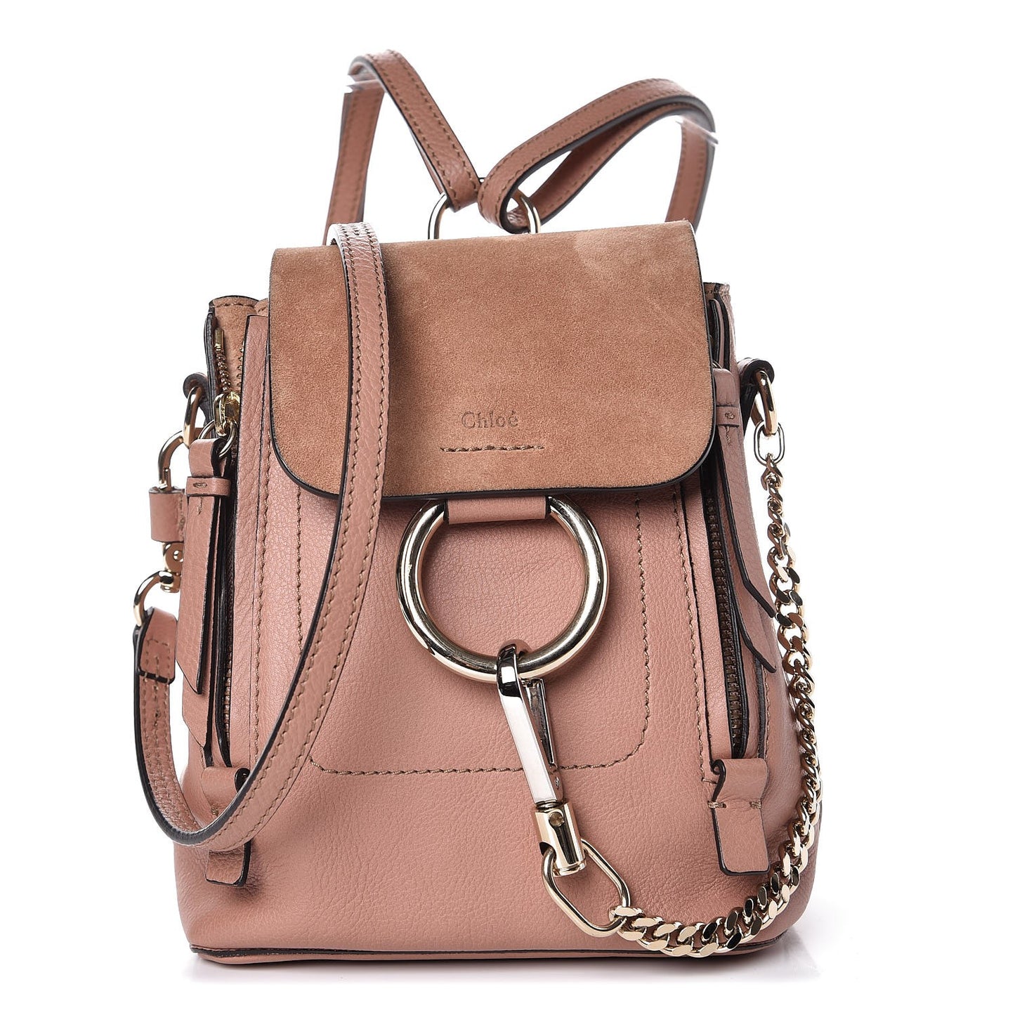 Suede Calfskin Mini Faye Backpack Nougat