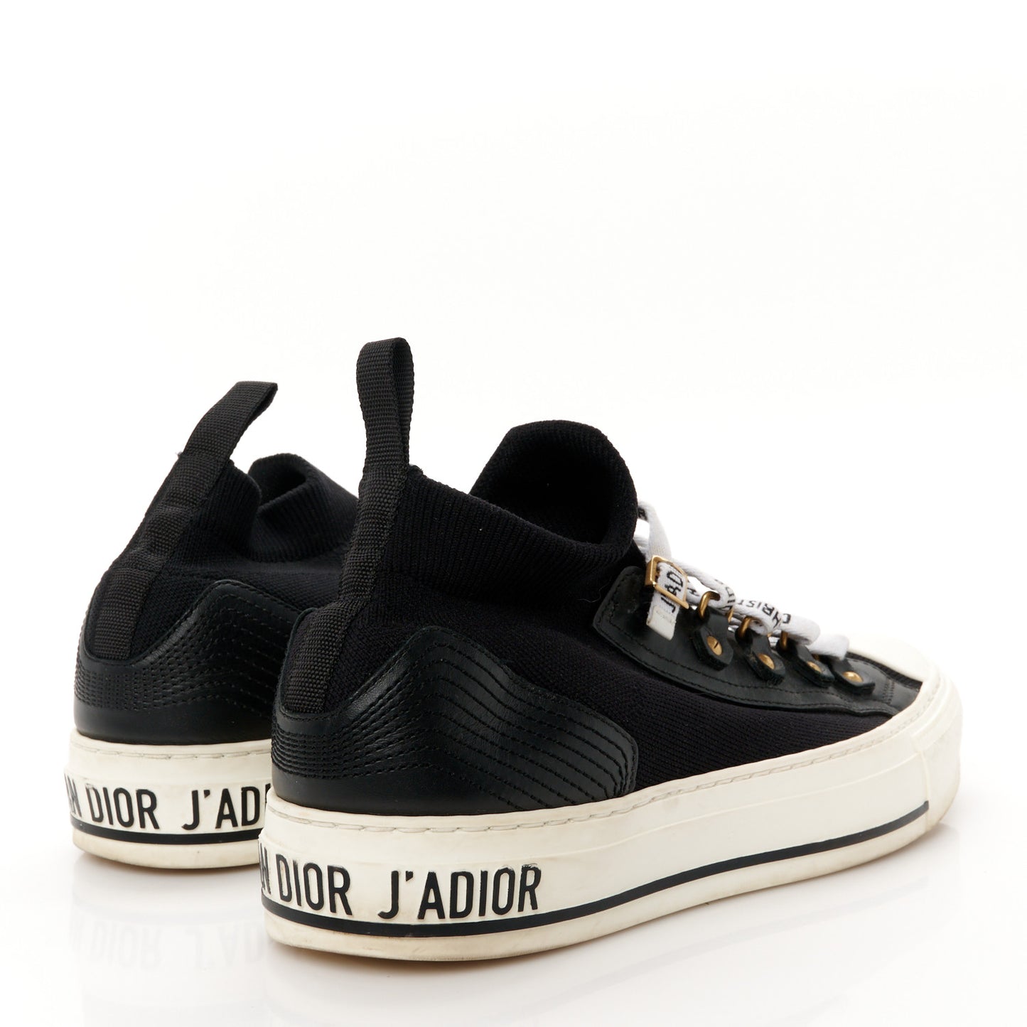 Technical Knit Calfskin Womens Walk'N'Dior High Top Sneaker 38.5 Black