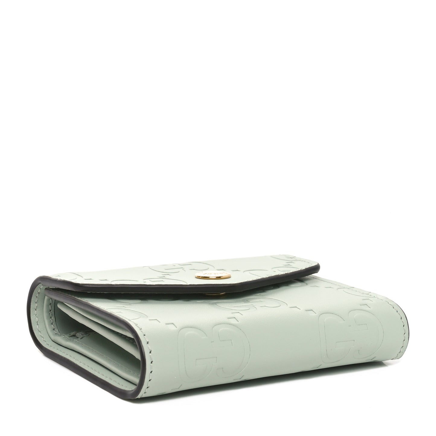 Gilbert Calfskin Jumbo GG Embossed Tri-Fold Wallet Salvy Green