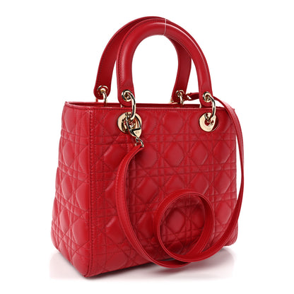 Christian Dior Lambskin Cannage Medium Lady Dior Red 3 of 10