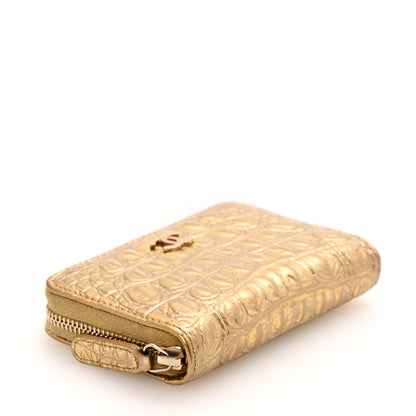 Chanel Metallic Calfskin Crocodile Embossed Cocodile Zip Coin Case Gold 4 of 9