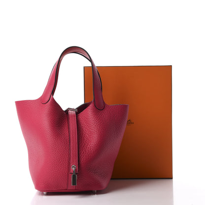 Hermes Taurillon Clemence Verso Picotin Lock 18 PM Rose Mexico Rouge De Coeur 11 of 11