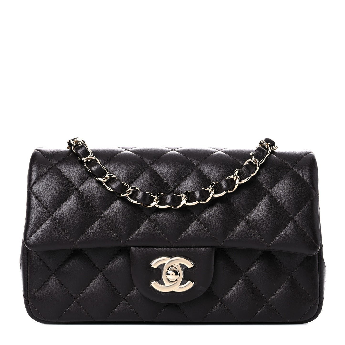 Lambskin Quilted Mini Rectangular Flap Dark Brown