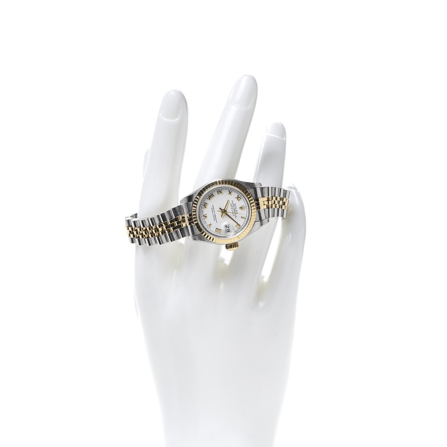 Stainless Steel 18K Yellow Gold 26mm Oyster Perpetual Datejust Watch White Roman 79173