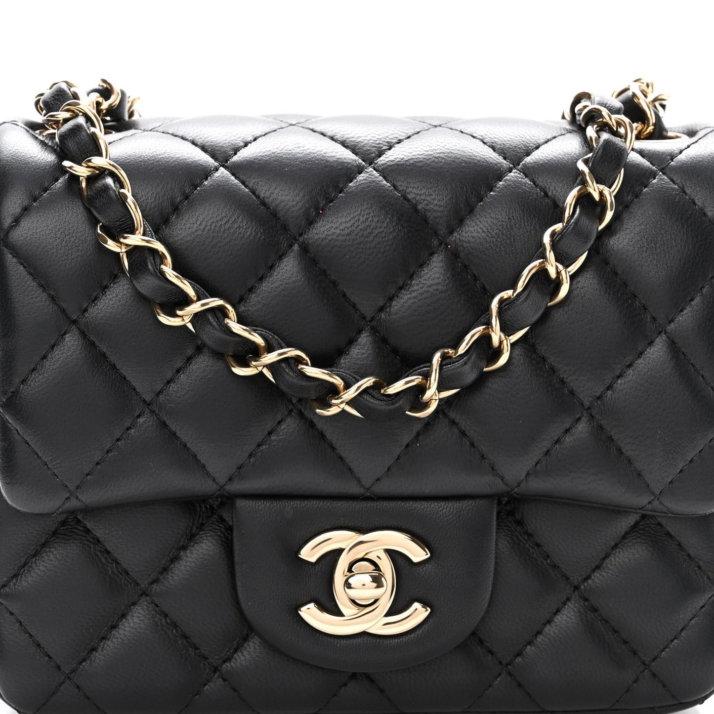 Lambskin Quilted Mini Square Flap Black