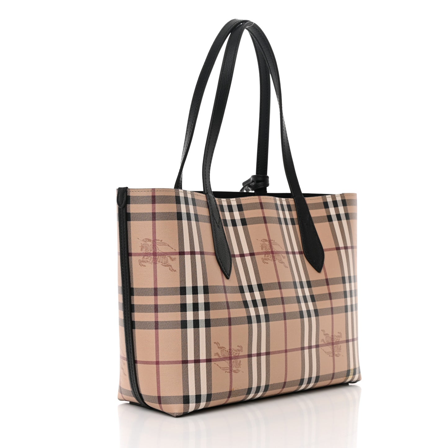 Grainy Calfskin Haymarket Check Medium Reversible Tote Black