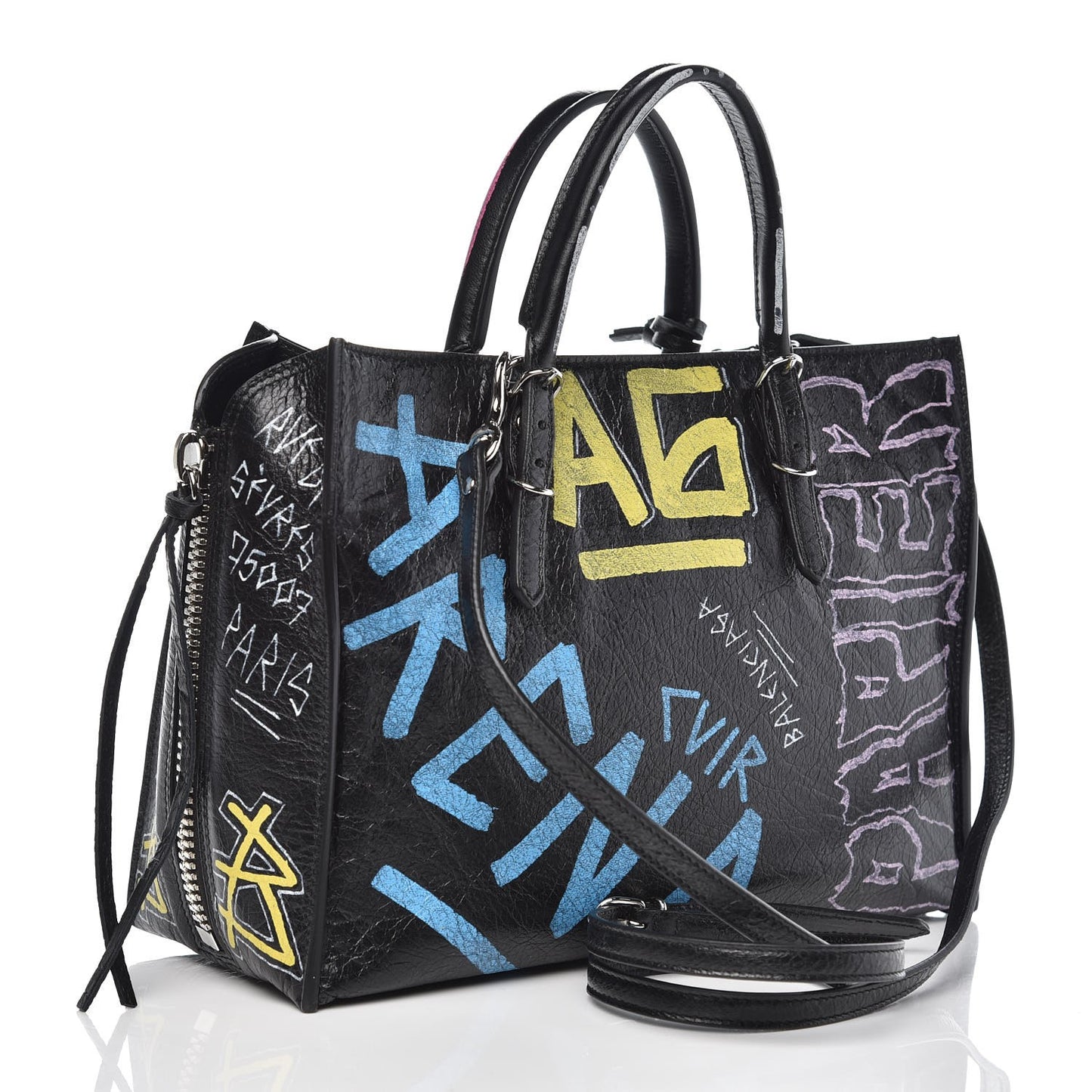 Agneau Graffiti Papier A6 Zip Around Tote Black