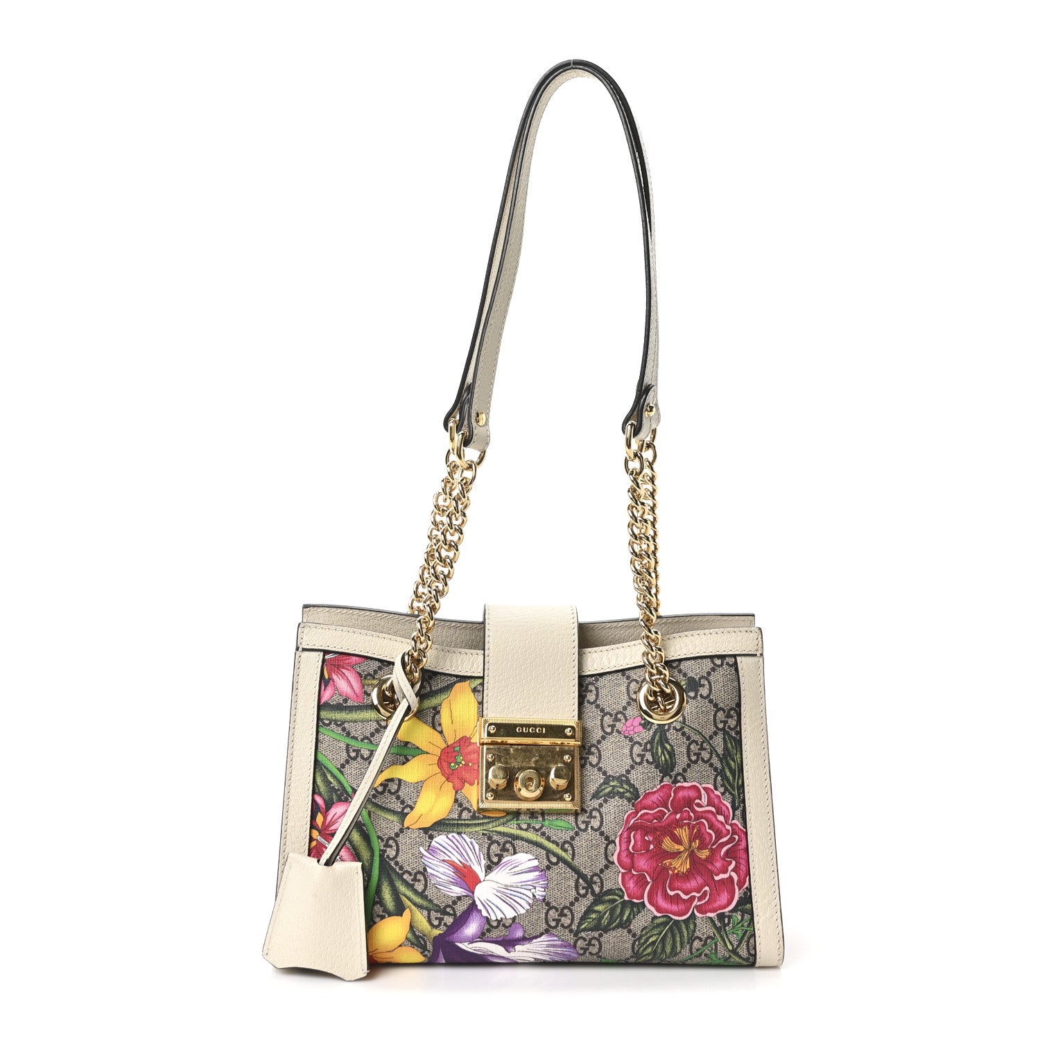 Gucci GG Supreme Monogram Flora Textured Calfskin Small Padlock Tote Beige Ebony Multicolor Mystic White 1 of 9