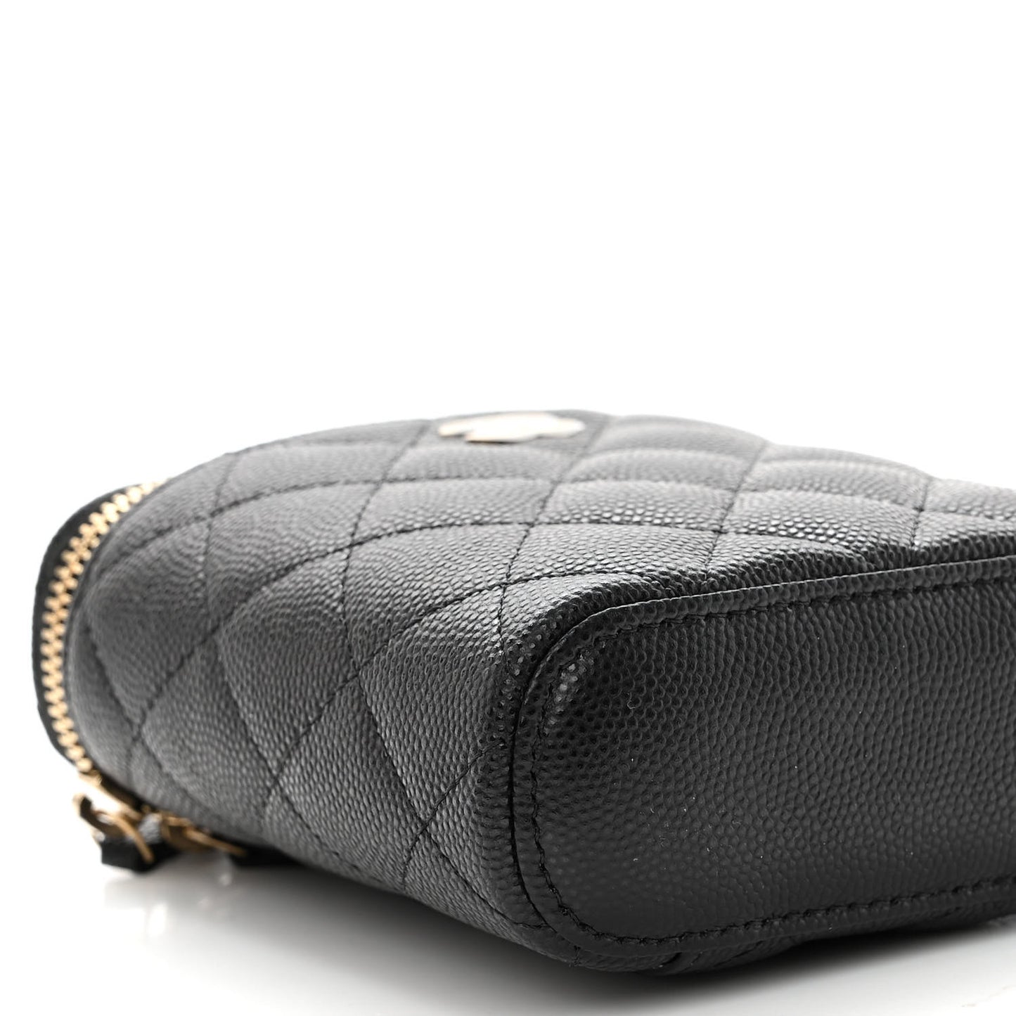 Caviar Quilted Small Vertical Coco Beauty Vanity Case With Chain Black