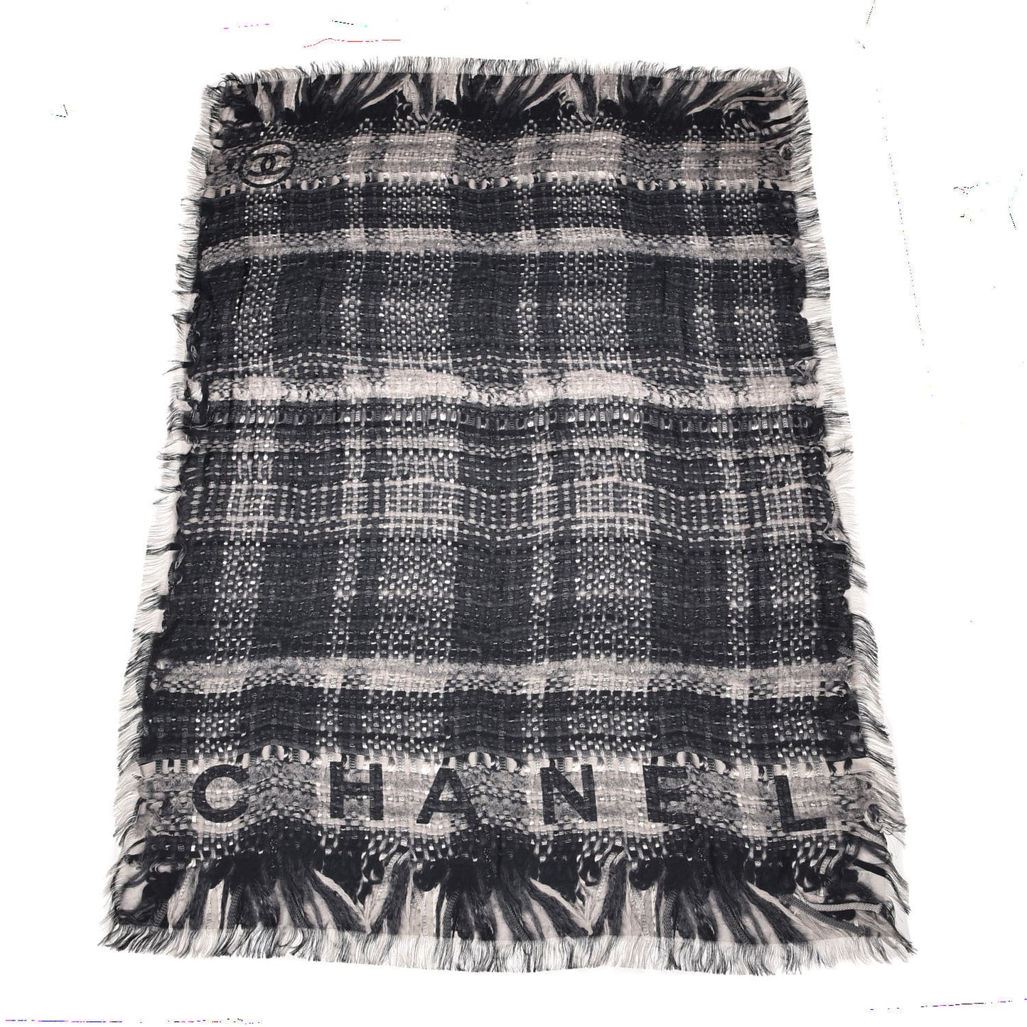 Silk CC Logo Scarf Black White