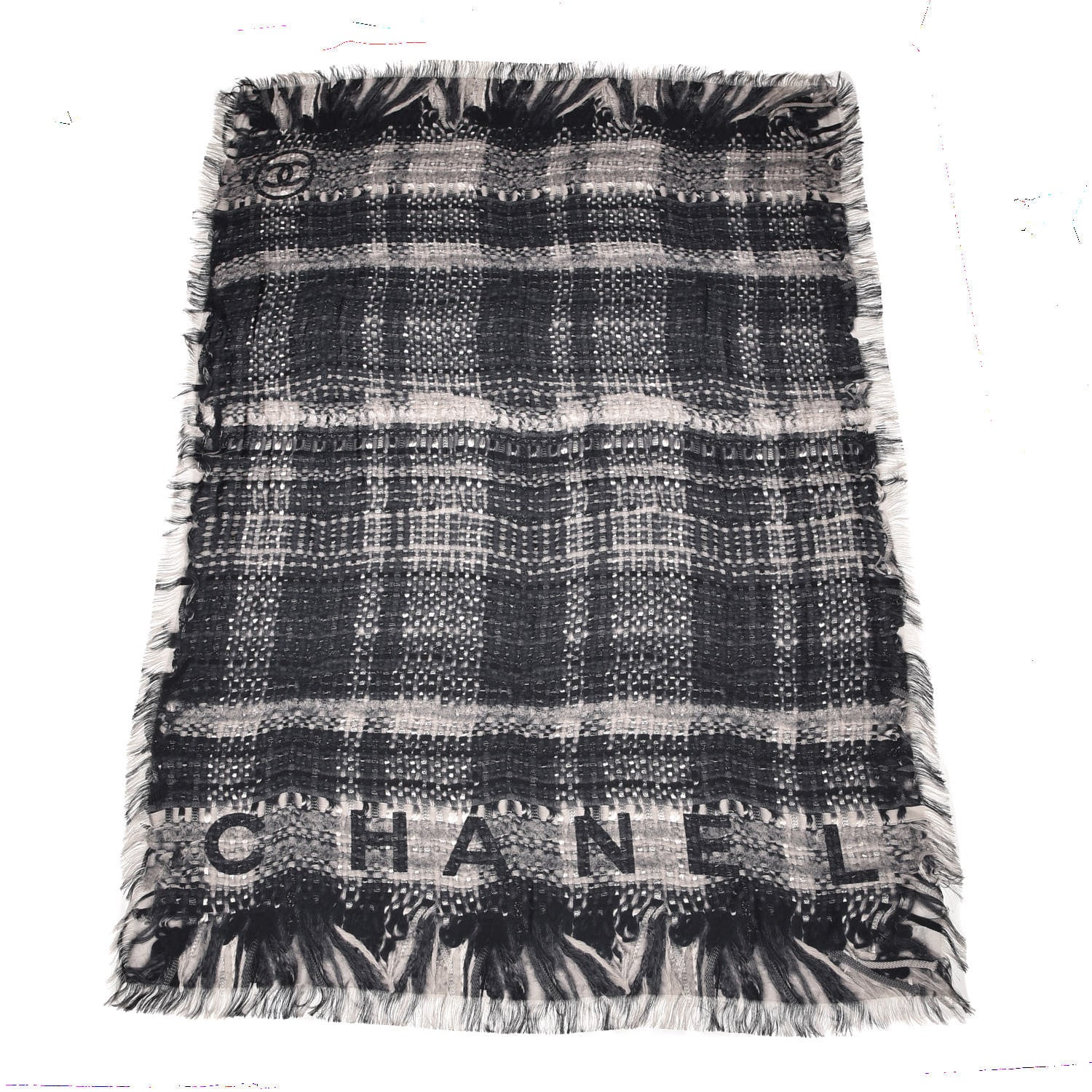 Chanel Silk CC Logo Scarf Black White 3 of 5