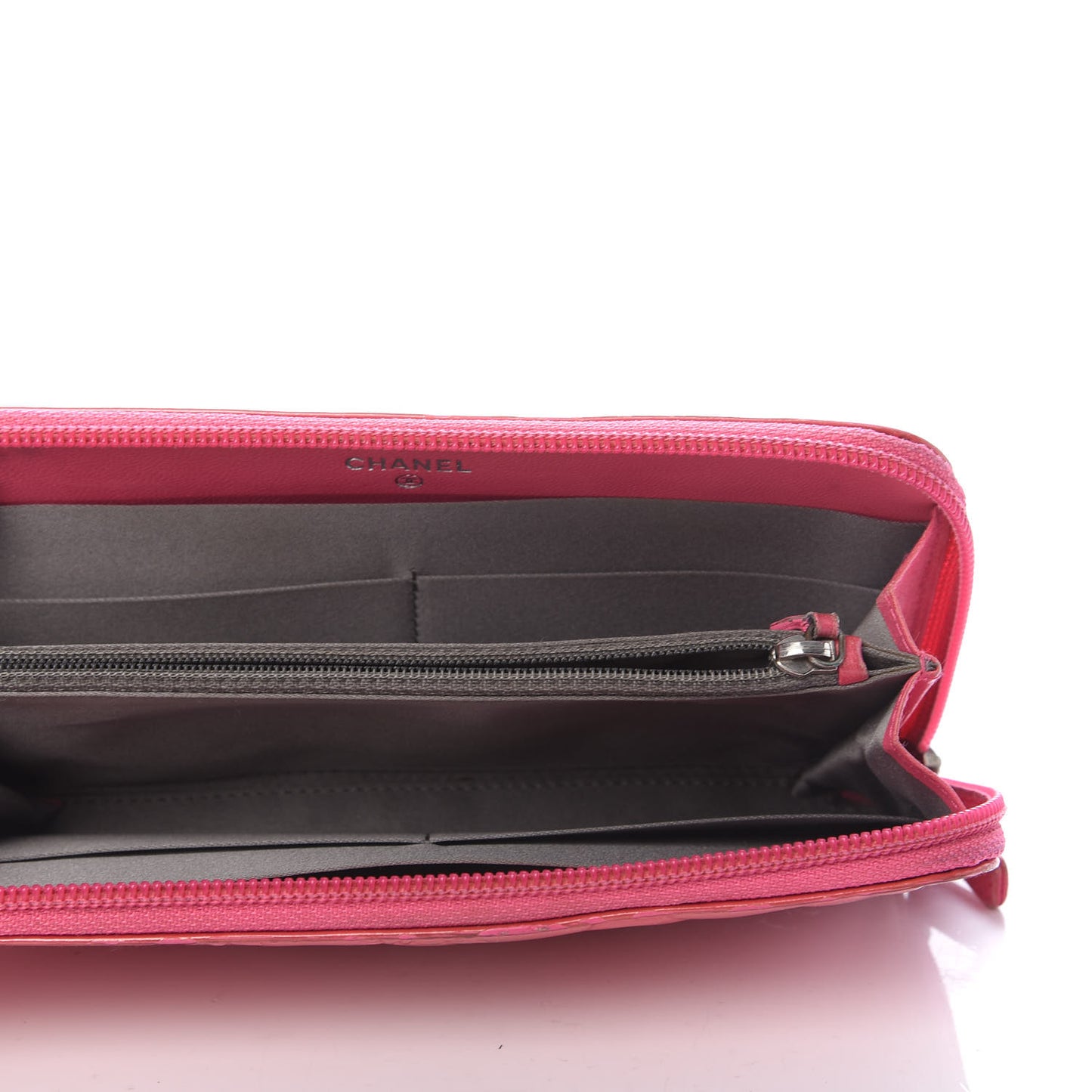 Patent Calfskin Lucky Symbols Zip Around Wallet Fuchsia
