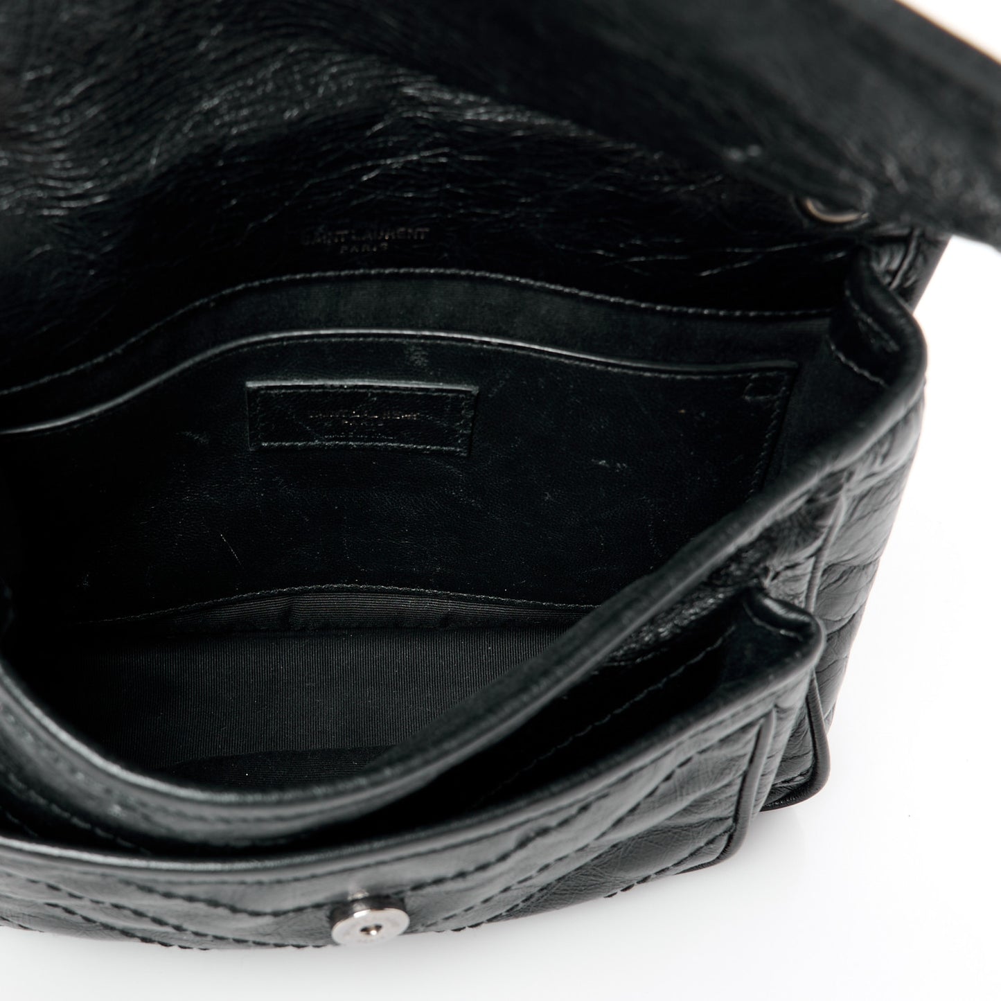 Crinkled Calfskin Matelasse Monogram Baby Niki Chain Satchel Black