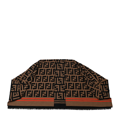 Fendi Wool Silk Macro FF Shawl Black Tobacco 2 of 4