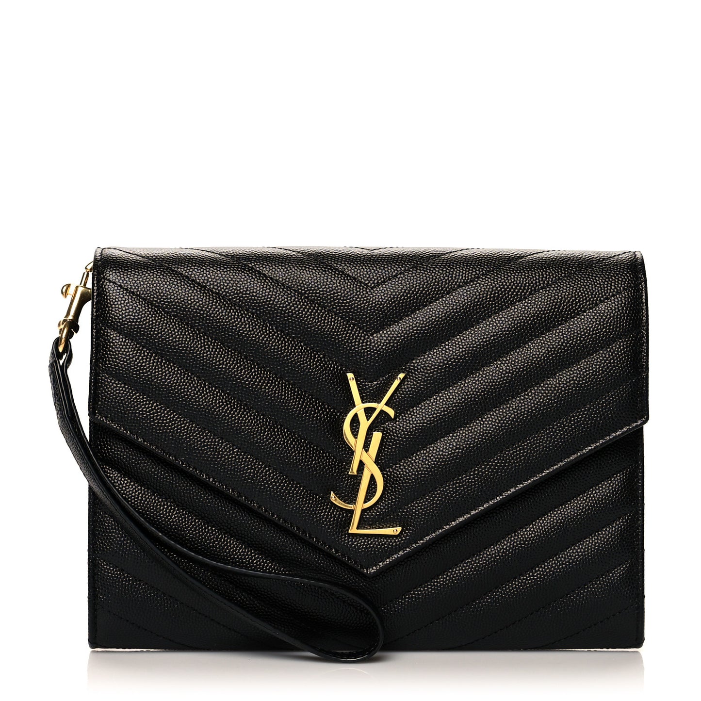 Grain De Poudre Matelasse Chevron Monogram Envelope Clutch Black