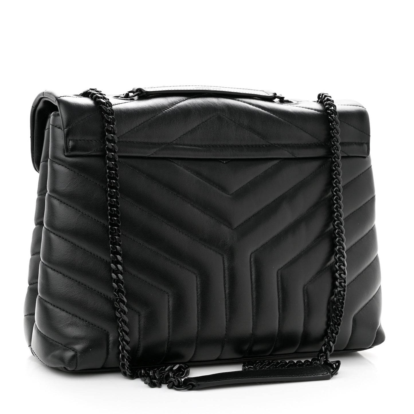 Calfskin Y Quilted Monogram Monochrome Medium Loulou Chain Satchel Black
