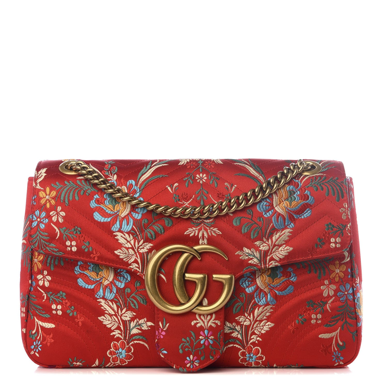 Gucci Jacquard Matelasse Floral Medium GG Marmont Shoulder Bag Red 1 of 8