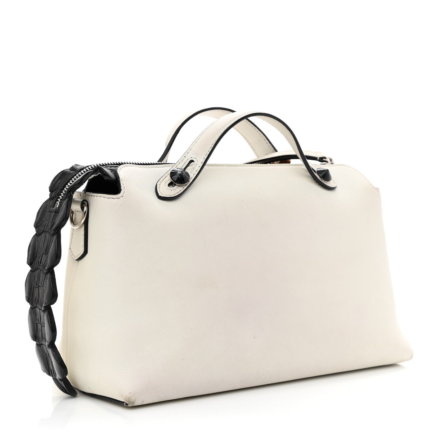 Fendi Vitello Dolce Croc Tail Medium By The Way Boston Bag White Black 2 of 12